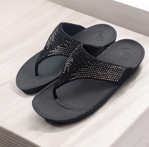 Fitflop Lulu Rhinestone Suede Wedge Bling Sandals Flip Flop Black Womens... - $34.47