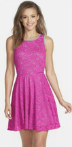 NWT Women&#39;s Trina Turk Pink/Gray Crestline Lace &amp; Jersey Mini Dress Sz Large - £59.34 GBP