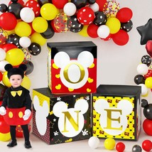 Micky 1St Birthday Party Supplies Decorations- 3 Black Yellow Mouse Blocks With  - £20.37 GBP