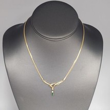 18k Yellow Gold Diamond &amp;Emerald Necklace 16&quot; - £1,512.04 GBP
