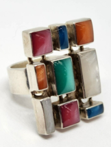Sterling Silver Multi-Color Gemstone Ring, Size 8 - £129.07 GBP