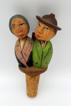 Vintage Anri Bottle Stopper Mechanical Kissing Couple Double Figure Hand Carved - £14.74 GBP