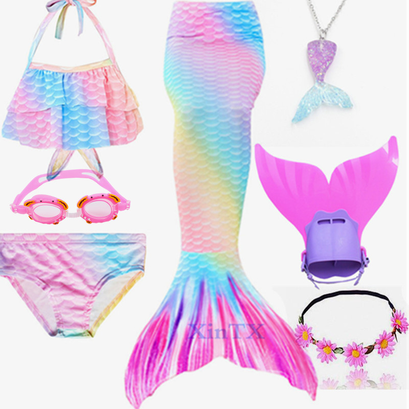 7PCS/Set 2020 HOT Girls Swimming Mermaid Tail With Monofin Kid Bikini Swimsuit