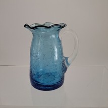 Pilgrim Blue Crackle Glass Pitcher Clear Ribbed Applied Handle - £22.41 GBP