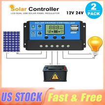 2Pack Solar Panel Battery Charge Controller 30A 12V 24V Dual Regulator L... - $33.99