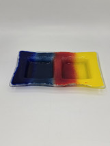 Fused Art Glass Candle Holder Tray Red Yellow Blue 8.5x5&quot; - $610.38 MXN