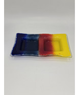 Fused Art Glass Candle Holder Tray Red Yellow Blue 8.5x5&quot; - $606.39 MXN