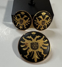 Jewelry Earrings and Pin  Damascene Spanish Knight Emblem  Enameled - £33.11 GBP