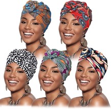 5 Pieces African Turban for Women Knot Pre-Tied Bonnet Beanie Cap Headwrap - £21.63 GBP