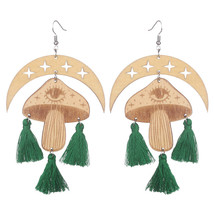 Green &amp; Light Brown Moon Mushroom Tassel-Accent Drop Earrings - £11.98 GBP
