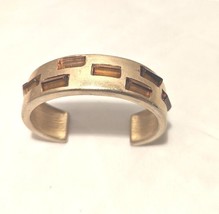 Rare Vintage Givenchy Gold Plate Citrine Cuff Brutalist Signed 1950 MCM Bracelet - £337.83 GBP