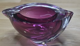 Vintage Purple &amp; Clear Thick Art Glass Oval Ashtray - Thick Heavy Glass ... - £41.41 GBP