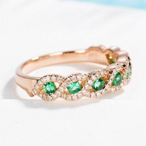 14k Rose Gold Diamond band Oval Shape Naturel emerald band  Engagement Ring For  - £796.21 GBP