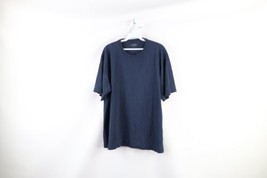 Vtg Lands End Mens Large Thrashed Blank Short Sleeve T-Shirt Navy Blue Cotton - £23.70 GBP