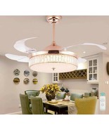 Crystal Gold LED Remote Control Retractable Ceiling Fan Pendant Light Fi... - £211.61 GBP