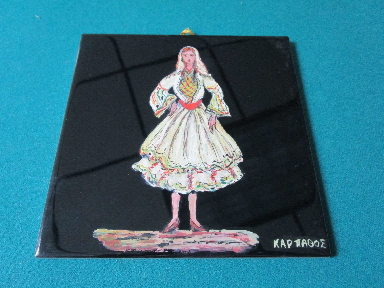 H &amp; R Johnson England Hand Painted Karpatos Tile, Greek Word on Tile, 6 x 6 - $29.39