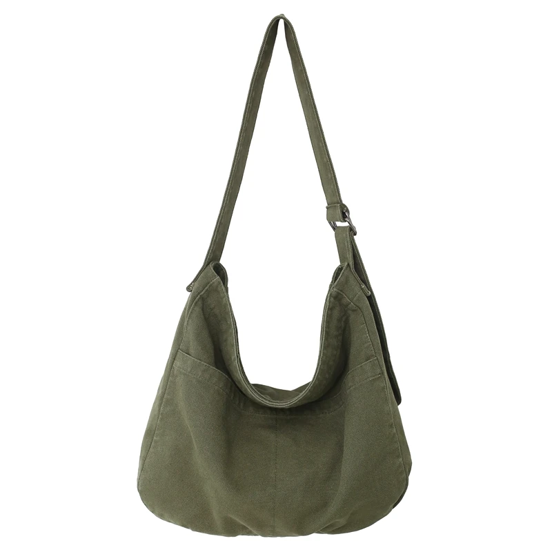 Women Casual Canvas School Crossbody Bags For Student Female Solid Color Large C - £35.59 GBP
