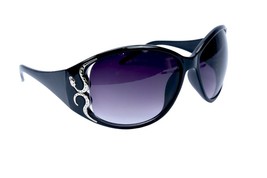 Sunglasses Women Black Silver Snake Frame Oversize UV400 Black Lens - £11.85 GBP