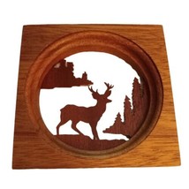 Vtg Folk Art Buck Deer in Forest Hills Hand Cut Wood 3D Diorama Hanging 5&quot; - £9.54 GBP