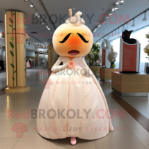 Peach But mascot costume character dressed with a Wedding Dress and Shoe laces - $1,309.00