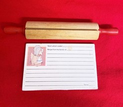 Vintage Recipe Card Holder Small Rolling Pin Red Handles &amp; Pack Of Recip... - $14.84