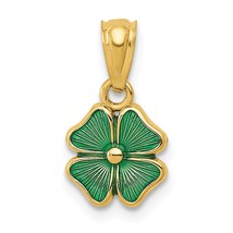 14K Yellow Gold Green Enameled Four Leaf Clover Pendant Jewerly 15.8mm x 8.2mm - $53.50
