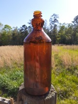 Vintage Amber Quart Bleach Glass Embossed Bottle 50+ Years Old Fast Ship - £11.25 GBP