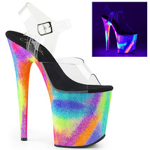 PLEASER Sexy 8&quot; Heel Blacklight Reactive Neon Glitter Platform Pole Dancer Shoes - £78.26 GBP