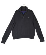 Tommy Hilfiger Mens Large Sweater Navy Blue Logo Button Shawl Collar Ribbed - $15.61 CAD