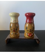 Vintage Tall Wooden Hand Painted Kitty Cat Chefs Salt &amp; Peppers - £9.41 GBP