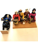 5 Lebanon Clay Folk Art Dolls Wooden Base Handmade Still Diorama - $50.00