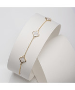 Mother of Pearl Four Leaf Clover Bracelet in 14K Gold-Good Luck Cross - $509.00