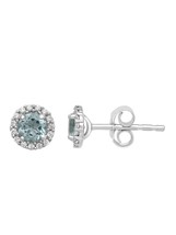 Brilliance Fine Jewelry Sterling Silver Simulated Aquamarine White CZ Earrings - £28.21 GBP