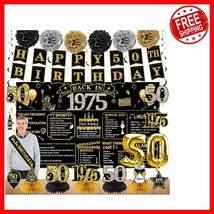 Elegant 50th Birthday Decorations Set - 21pcs Retro 1975 Black Gold Theme - $669.77 MXN