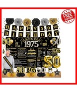 Elegant 50th Birthday Decorations Set - 21pcs Retro 1975 Black Gold Theme - $49.57 CAD