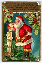 Santa Claus Christmas Postcard Kris Kringle Series Horn Huge Candle 1908 Emboss - £10.06 GBP