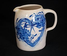 Casey Pottery Stoneware Pitcher Cobalt Blue Heart Wreath Marshall Texas - $49.49