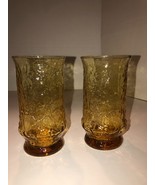 2 Vintage Anchor Hocking RAIN FLOWER Amber Glass Tumblers 1970&#39;s - $15.00
