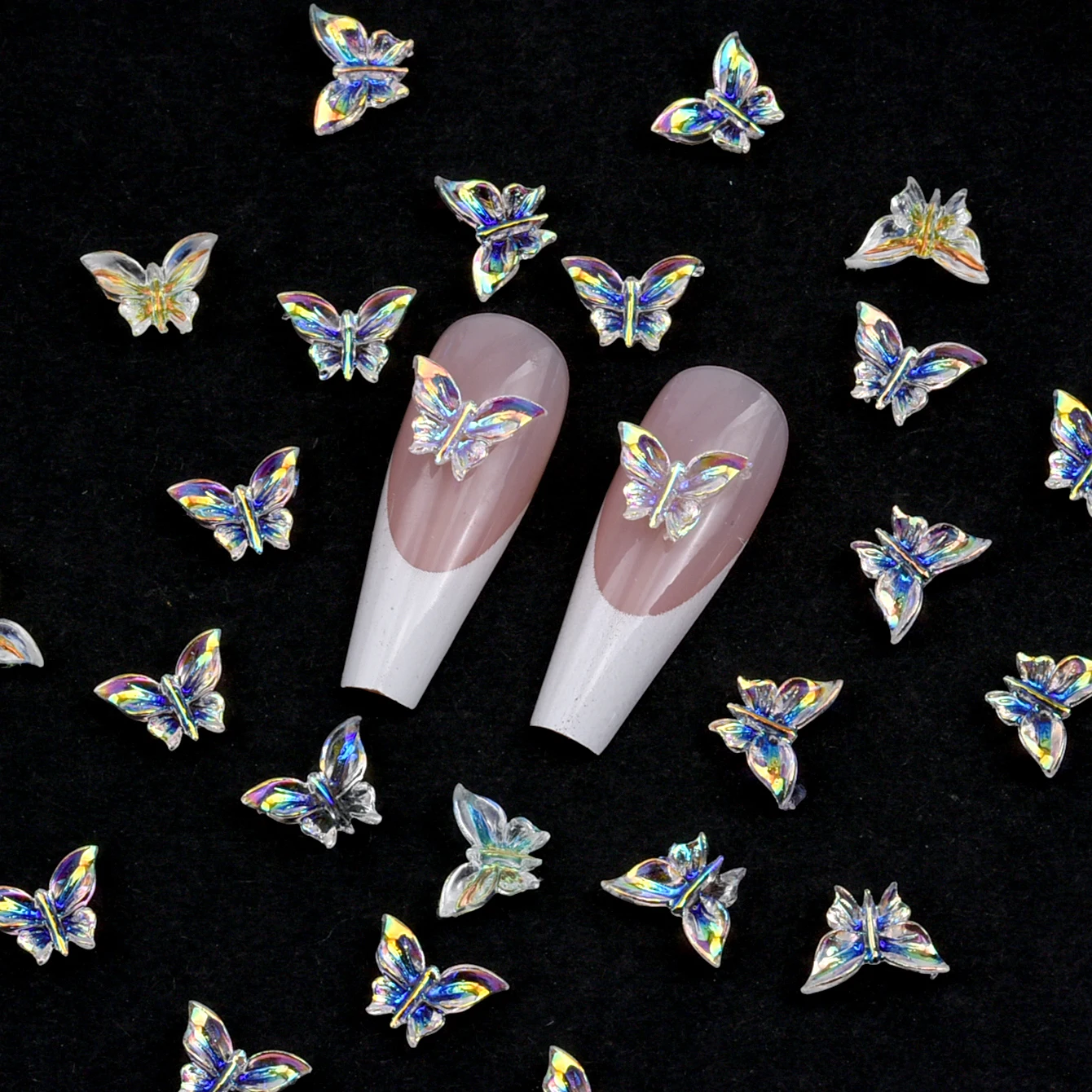 100pcs/set Aurora Butterfly Designs Nail Art Decoration Resin 3D Charms Nail - £6.56 GBP