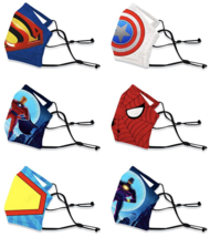 Superhero 6 Pk Kids Washable Face Bandana Masks Reusable Breathable Cotton NEW - £18.95 GBP