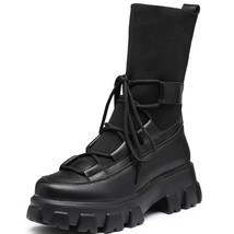 ADBOOV Genuine Leather Sock Boots Boots Women Big Size 43 44 Fashion Platform Lo - £56.89 GBP
