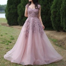 Elegant Dubai Rose Pink Evening Dress for Women Wedding Party 2022 Luxury Crysta - £399.66 GBP