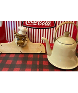Vintage Ceramic Bull Cow Misc Apron Pot Holder Rack and Teapot SET of 2 - £34.27 GBP