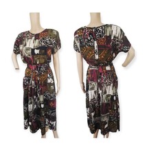 80s Abstract Print Dress Button Back Vintage Paquette S - £31.41 GBP