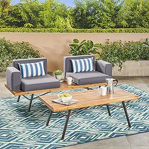 Christopher Knight Home Nora Outdoor Acacia Wood Chat Set, Teak Finish a... - $1,263.99