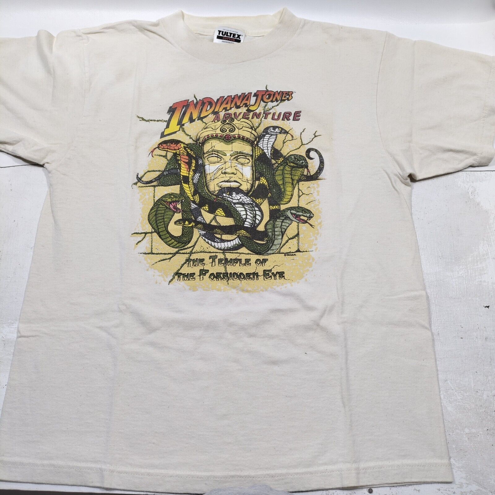 Primary image for Indiana jones Adventure Temple of The forbidden Eye Tee Kids L 90s Vintage