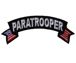 PARATROOPER with American Flag 4&quot; x 1.5&quot; iron on Top Rocker patch (6438) (G19) - £4.61 GBP