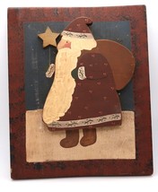 Vintage Santa Wall Art Distressed Wooden Folk Art Holiday Decor - £19.95 GBP