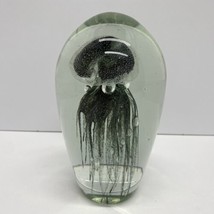 Art Glass Hand Blown Glass Green Jellyfish Paperweight 6” Aquatic - $23.38