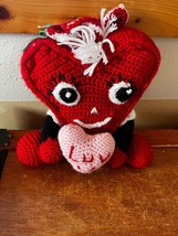 Handmade Crocheted Red Stuffed Girl Heart Holding Pink Luv You Valentine’s Day - £10.37 GBP